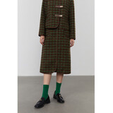 独束大码女装复古格纹小香风套装女冬季微胖mm毛呢外套A字半身裙 半身裙 L