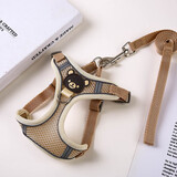 背心式狗狗牵引绳小型犬泰迪比熊博美胸背带小狗幼犬遛狗绳狗链子 网布小熊卡其+1.2米绳 S建议2-6斤以内