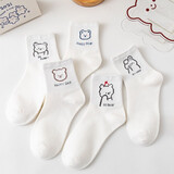 伦洛弗休闲棉袜白色袜子女中筒ins潮日系中筒袜棉质卡通网红学生长袜5双 【卡通小熊5双装】 5双