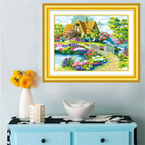 奈思2026新款十字绣小幅风景绣林田园中小屋欧式简约客厅乡村小屋小桥 【生态棉线】52*42cm高清彩色印花版【中格三股