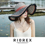 力嘶（RIOREX）遮阳帽女夏季沙滩帽草帽大檐帽便携出游海边波西米亚风防晒帽 花色（搭配防风绳） M(56-58CM)