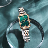 Spirra阿妈妮情人节礼物绿表手表女士简约气质小巧防水2025年新款方形 17玫绿-间玫钢带