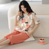 馨爱百年睡衣女夏天短袖纯棉韩版休闲甜美女士七分裤家居服可外穿薄款套装 MJF7089 2XL