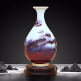 傲世小号新中式钧瓷窑变陶瓷器花瓶工艺品客厅摆件家居酒柜玄关电视柜 窑变山水玉壶春（配木质旋转底座）
