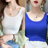 大美兔 螺纹吊带背心女修身内搭 u领遮副乳防走光外穿打底大码无袖上衣 （白色+蓝色） 大码XL建议110-140斤