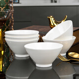 红牡丹景德镇骨瓷饭碗家用陶瓷斗笠碗釉下彩大号吃面碗简约沙拉碗泡面碗 纯白5英寸斗笠碗6个