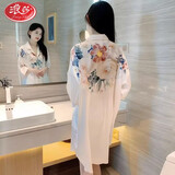 浪莎（LangSha）轻奢冰丝睡裙女夏季性感超薄高级感衬衫外穿家居服睡衣2025年新款 牡丹花开【女神战袍】 均码 【80-150斤可穿】