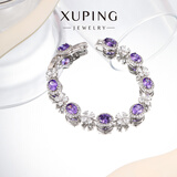 XUPING旭平首饰合金时尚【四叶花】彩宝系列镶嵌人造石手链送礼饰品 紫色