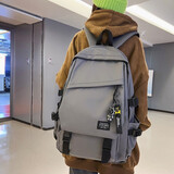 朗斐男士双肩包大容量背包电脑包初中生高中生大学生书包女行李旅行包 灰色升级款+太空人挂件