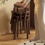 小匠材实木凳子家用可叠放备用餐桌凳客厅几凳简约高板凳创意方凳胡桃色