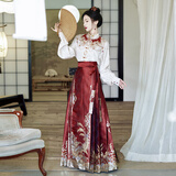 闻莺燕秋冬改良汉服成人女重工刺绣织金马面裙套装结婚订婚婚服 杏色上衣+织金马面裙+云肩 XL （建议体重130-150斤）