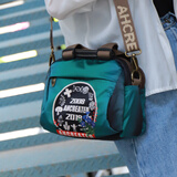 一抹异彩国潮多功能撞色夹层拉链小手提牛津布通勤印花单肩布艺时尚斜挎包 蓝绿色