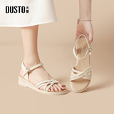 大东凉鞋女2025夏季新款休闲坡跟一字扣细带坡跟纯色女鞋0021 米色 （第二批） 37