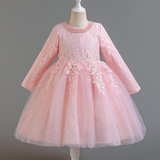 萝卜呗呗（LUOBOBEIBEI）女童连衣裙春季长袖公主裙小女孩生日洋气裙子晚礼服 粉色 140