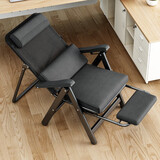 宝星办公室躺椅午休折叠家用休闲懒人电脑椅宿舍午睡靠背椅子 纯黑款+后支撑(配枕头+腰垫）