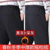 柏威驰中老年男装棉裤男士加厚加绒裤老人冬季保暖休闲裤宽松高腰直筒裤 黑灰+深灰 中厚摇粒绒 2XL 体重120-140腰围2尺4－2尺6