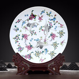 傲世景德镇陶瓷器小号新中式花瓶工艺品客厅摆件博古架茶室装饰品摆设 夜光鹤舞装饰盘（配龙头底座）