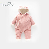 欢喜小熊 婴儿衣服冬季纯棉加绒哈衣爬服婴幼儿灯芯绒保暖冬装宝宝连体衣 粉色 90cm (建议18-24月身高80-90cm)