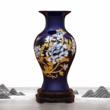 傲世景德镇陶瓷器红色花瓶工艺品客厅摆件家居办公室博古架装饰品瓷瓶 景泰蓝牡丹鱼尾瓶+底座