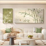 好久不见客厅装饰画竹子无边框沙发背景墙挂画简约奶油风壁画竹报平安