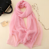 宝佳贝怡丝巾女雪纺春秋披肩夏季长款韩版防晒围巾纯色纱巾薄款大沙滩巾 粉色 尺寸110*150左右