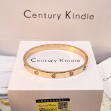 CENTURY& KINDLE轻奢高级感满天星情侣手镯刻字男女简约带钻钛钢玫瑰金色开口手镯 宽版十钻手镯-玫瑰金色【大号】