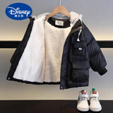 迪士尼（Disney）男童加绒棉服外套冬装棉袄衣服儿童厚棉衣【免洗亮面】保暖上衣 黑色 140 cm