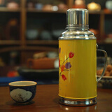 梵育暖壶小号热水瓶小型怀旧复古暖水壶老式玻璃内胆保温瓶家用小暖壶 黄色 800ml