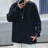 柏铭臣纯色重磅长袖t恤男春秋款内搭休闲打底衫圆领宽松简约百搭秋衣男 黑色长袖（冲量款） XL建议115-130斤