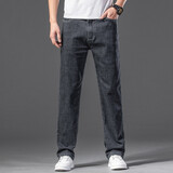 飞艘渡 春夏薄款牛仔裤男宽松男士弹力直筒裤男加肥大码宽腿高腰裤子薄 黑色 801-2 38码=腰围3尺1