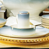 国玥景德镇碗碟套装轻奢骨瓷碗盘组合金边陶瓷碗具菜盘家用单个餐具 渐变灰烟灰缸