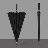 芸苼雨伞长柄男大号超大双人直杆女加大加固加厚学生复古黑色弯柄黑伞 【皮柄款】16骨直柄伞-经典黑