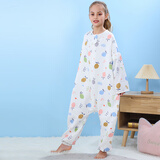 零零猪分腿纱布睡袋儿童宝宝防踢被子神器3-6岁 6-12岁大童春秋夏季夏天 清新柠檬 纱布前6后4适合20-26℃ 135cm适合10-14岁 身高140-155cm