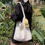 暄琰水溶蕾丝单肩包田园风夏日温柔仙美大容量通勤托特包女 蕾丝单肩包【白色】不带挂件