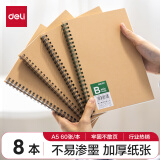 【全网低价】得力(deli)8本A5/60张牛皮纸笔记本线圈本螺旋活页本记事本软抄本学生考研横线LA560-06