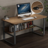 木以成居 电脑桌 带穿线孔简易学习书桌双层书架桌子橡木色 120*60CM