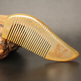 小李子牛角梳子长直发卷发梳子女家用十二生肖雕刻花牛角梳男女送礼 牛角梳25-1生肖牛