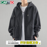 卡帝乐鳄鱼（CARTELO）开衫卫衣男士秋冬韩版外套男宽松休闲时尚上衣服男装 深灰色 M 