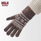 无印良品 MUJI 男女通用 羊毛混纺里起毛 触摸屏手套 无性别 男款女款 棕色X图案 185/95mm