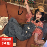 减龄气质设计感刺绣牛仔背带裤女秋冬大码胖mm复古洋气显瘦连体裤 蓝色刺绣牛仔背带裤单件 S码（建议80-95斤）