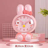 曲彤恐龙学生小闹钟起床神器音乐儿童男孩女孩时钟表专用桌面卡通静音 粉红兔子 6英寸