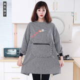 萌蒂家居厨房做饭围裙长袖纯棉罩衣女家用成人围裙女工作洋气防油污工作服 小猫罩衣黑