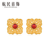 航民首饰 黄金耳钉足金古法珐琅四方如意耳饰XYJ1255 1.69g 现货 工费200元