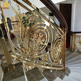 梵戒别墅旋转楼梯扶手欧式奢华室内高级围栏纯铜定制镀金工艺 01欧式楼梯扶手测量定制