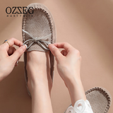OZZEG澳洲豆豆鞋女秋夏季镂空透气平底单鞋真皮吸汗防滑软底妈妈鞋一脚 羊灰色 37