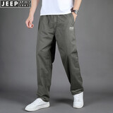 JEEP休闲裤男宽松大码薄款直筒裤春秋季新款棉质时尚休闲男士长裤子 军灰色 M