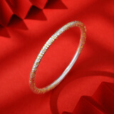 梦君宸圆棍描金吉言招财猫银手镯足银9999实心年轻送女友生日情人节礼物 58mm圈口【约30.63g】+证书 999.9足银