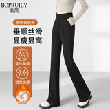 帛芮微喇休闲裤女秋冬款高腰垂感显腿长冬季加绒女士黑色西装裤子