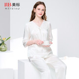 美标商场同款送礼真丝睡衣女春秋100%桑蚕丝绸性感外穿本命年红家居服 白色 2XL (175/96A)