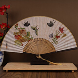 臻臻上品扇子女古风丝绸折扇中式古装汉服舞蹈扇折叠扇中国特色礼品送老外 复古花蝶7寸丝绸折扇